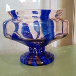 Clear Blue Striped Czech Glass Bowl Great Finds and Design Pewaukee WI